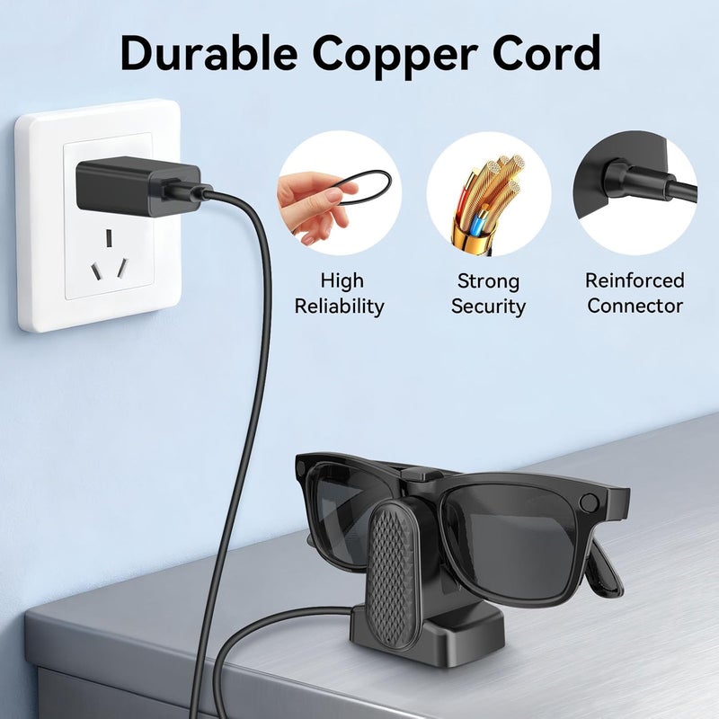 Sdfghj Charger Stand for Ray-Ban Meta Smart Glasses, Portable Charging Dock for Wayfarer, Headliner, Skyler, Oakley Meta HSTN with 3.3 ft Cable Type C Charger, Charger Station for Meta Glasses RayBan (Black) - Image 4